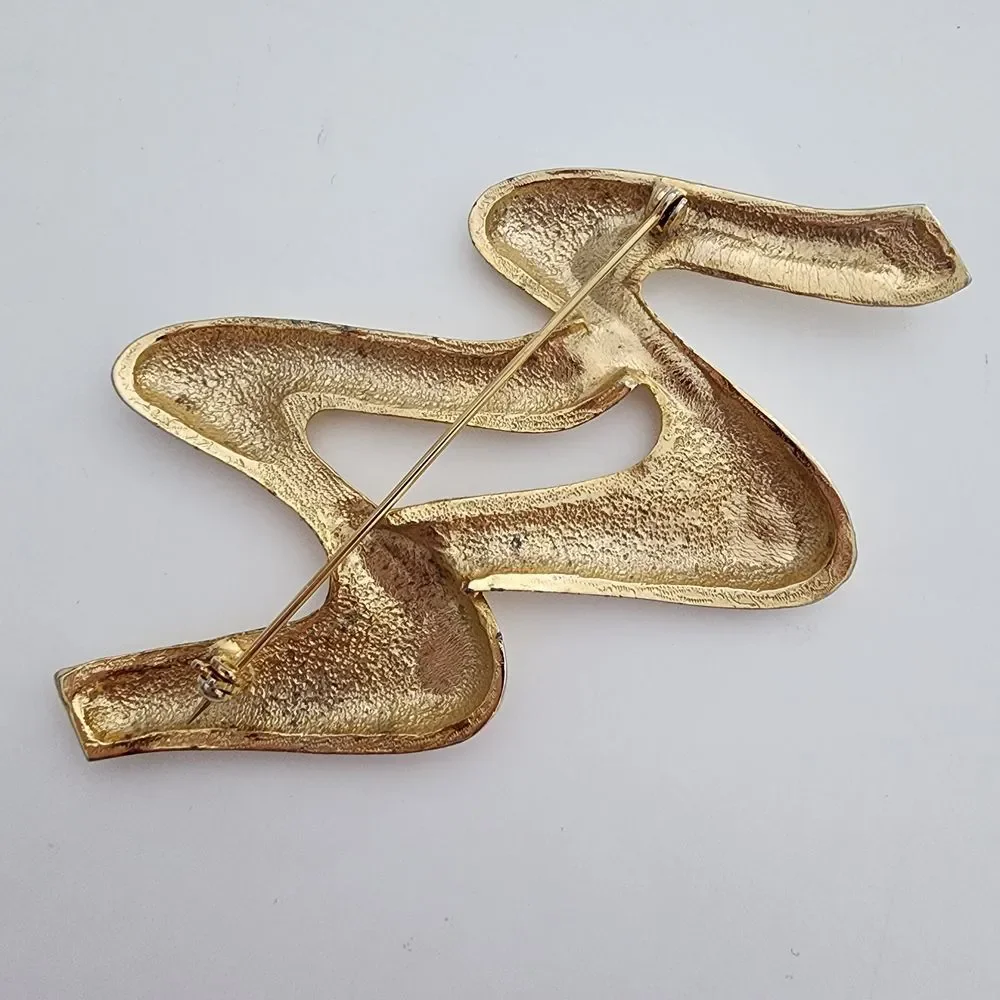 Vintage Gold Tone 80s ziz zag squiggly‎ pin brooch